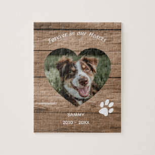 Custom Dog Memorial Rustic Wood & Photo Jigsaw Puzzle