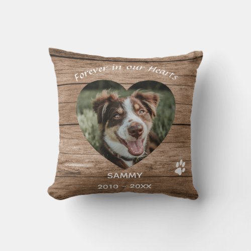 Custom Dog Memorial Rustic Wood  Photo Throw Pillow