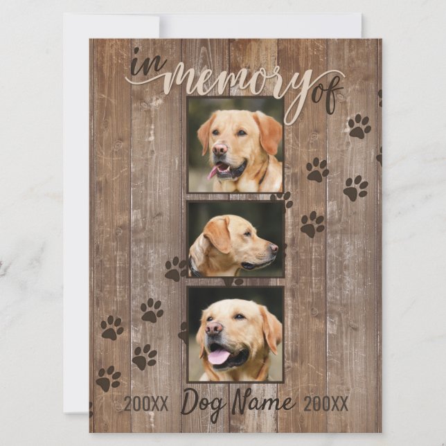 Custom Dog Memorial Rustic Wood Rainbow Card (Front)