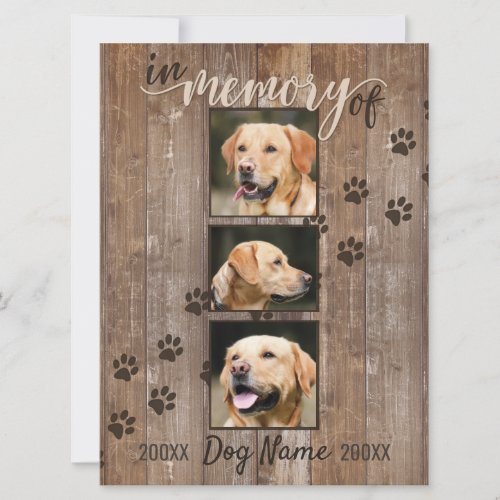 Custom Dog Memorial Rustic Wood Rainbow Card