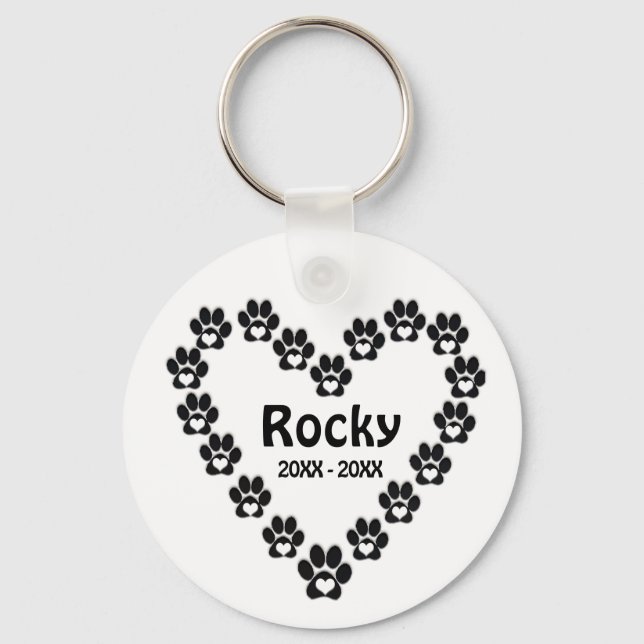 Custom Dog Memorial Simple Heart Paws Keychain (Front)
