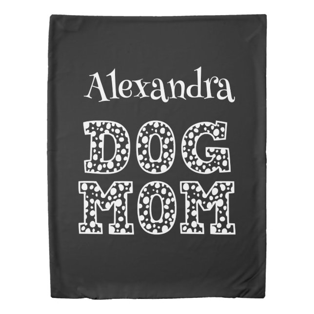 Custom Dog Mom Black and White Dalmatian Print Duvet Cover (Front)