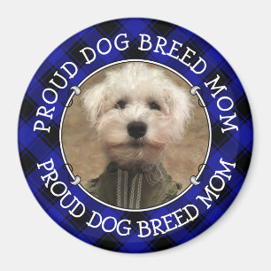 Custom Dog Mom Dad Photo Frame Blue & Black Plaid Magnet