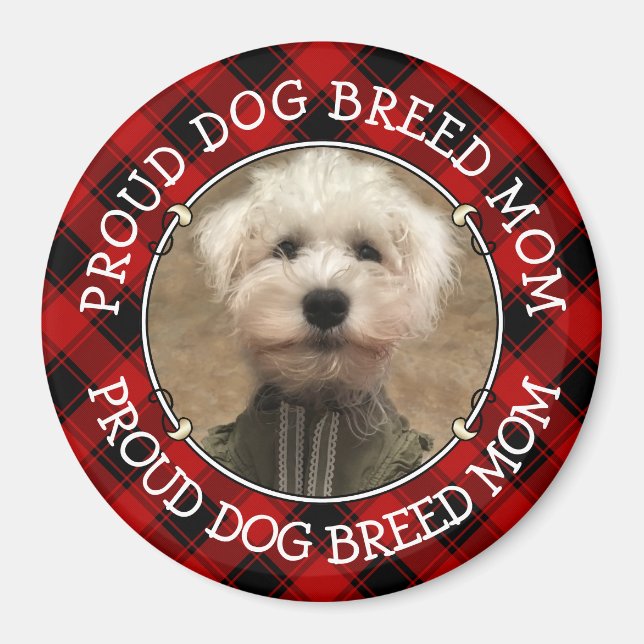 Custom Dog Mom Dad Photo Frame Red & Black Plaid Magnet (Front)