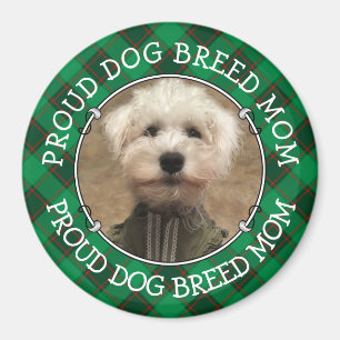 Custom Dog Mom Dad Photo Frame Red & Green Plaid Magnet