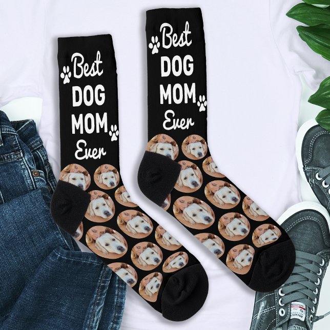 Custom DOG MOM Personalized Pattern Pet Photo Crew Socks (Creator Uploaded)