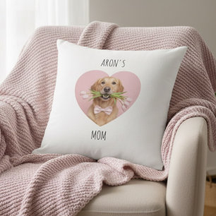 Custom Dog Mom   Personalized Pet Photo Heart Throw Pillow