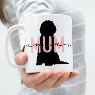Custom Dog Mom, Pink and Black Doodle Lover Coffee Mug