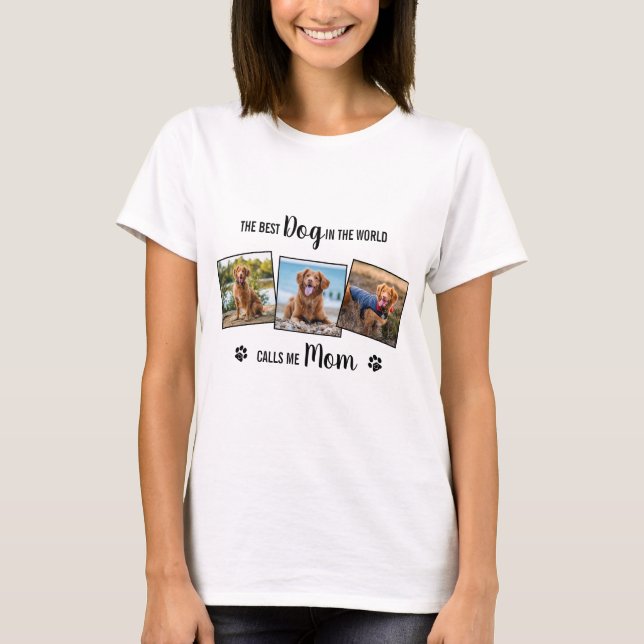 Custom Dog Mom White Photo Collage T-Shirt (Front)