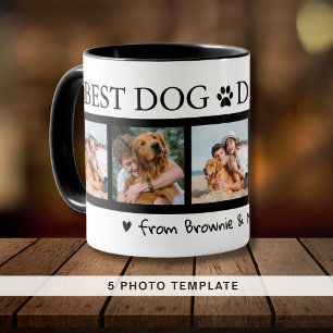 Custom Dog & Mummy Gift for Dad 5 Photo Black Mug