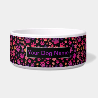 Custom Dog Name colorful Paw Pattern Bowl