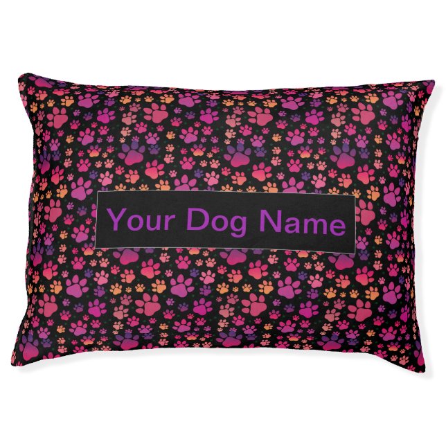 Custom Dog Name colorful Paw Pattern Pet Bed (Front)