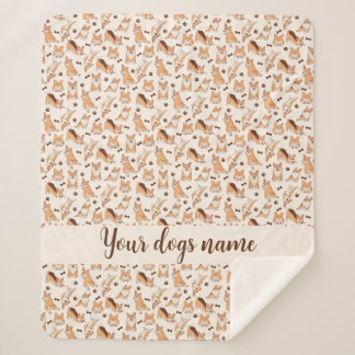 Custom Dog Name Cozy Fleece Blanket Corgi Pattern