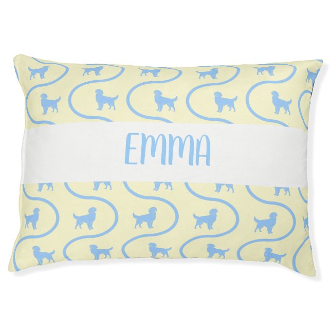 Custom Dog Name | Golden Retriever Icy Blue Wave Pet Bed (Front)