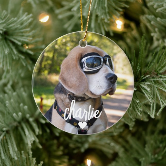 Custom Dog Name Pet Photo Ceramic Ornament (Tree)