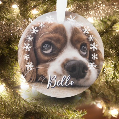 Custom Dog Name Photo Snowflakes Christmas Ornament