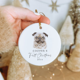 Custom Dog Name Pug Lover My First Christmas Ceramic Ornament