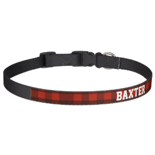 Custom Dog Name Red Buffalo Plaid Lumberjack Pet Collar