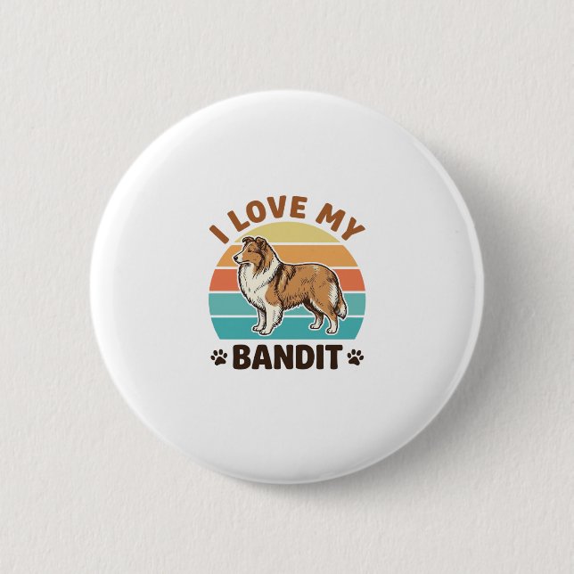 Custom Dog Name Retro Sunset Pet Lover Design_1 Button (Front)