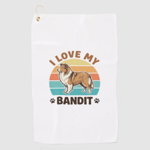 Custom Dog Name Retro Sunset Pet Lover Design_1 Golf Towel