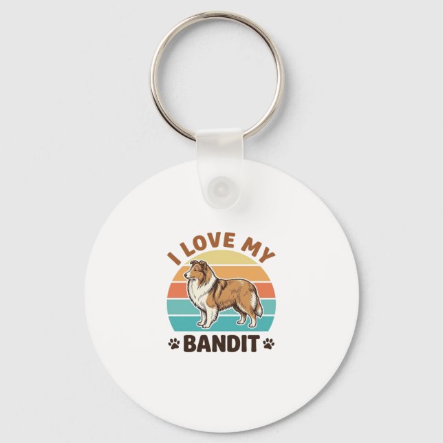 Custom Dog Name Retro Sunset Pet Lover Design_1 Keychain (Front)