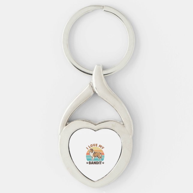 Custom Dog Name Retro Sunset Pet Lover Design_1 Keychain (Front)