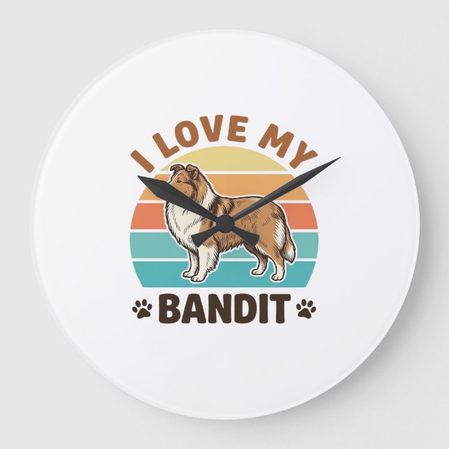 Custom Dog Name Retro Sunset Pet Lover Design_1 Large Clock (Front)