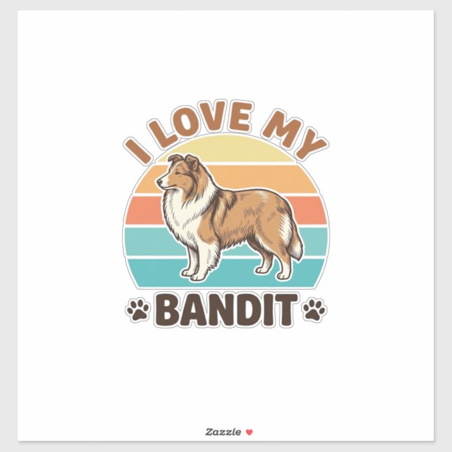 Custom Dog Name Retro Sunset Pet Lover Design_1 Sticker (Sheet)