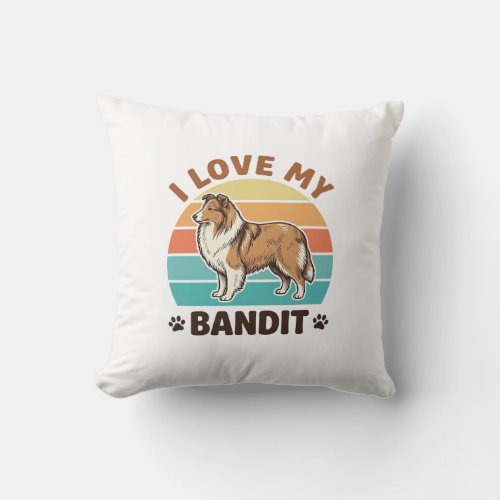Custom Dog Name Retro Sunset Pet Lover Design_1 Throw Pillow