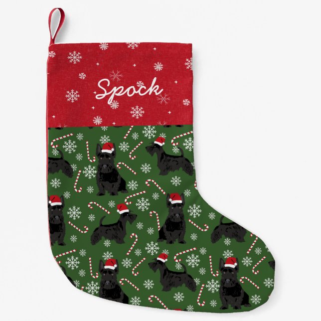 Custom Dog name scottie dog christmas Small Christmas Stocking (Front)