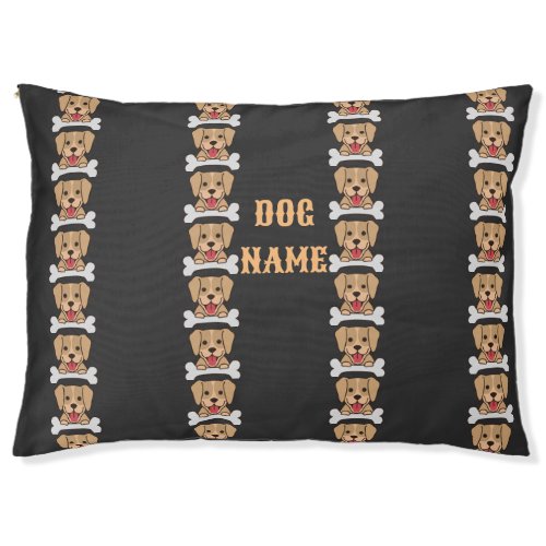 Custom Dog Name text Puppy with Bone Image Pet Bed