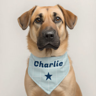 Custom Dog Name with Blue Pastel Plaid Pet Bandana Collar