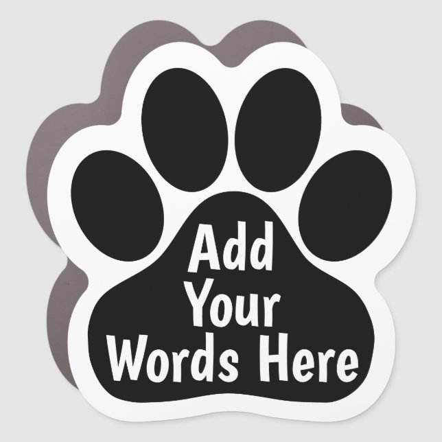 Custom Dog Paw Print Car Magnet - White on Black (Front)