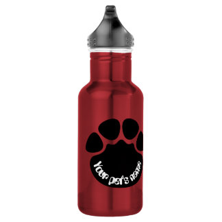 Custom Dog Paw Print Personalized Name Red Water B Stainless Steel Water Bottle