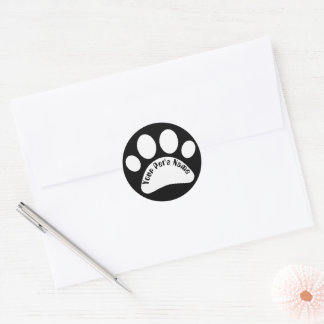 Custom Dog Paw Print Personalized Name Round Stick Classic Round Sticker
