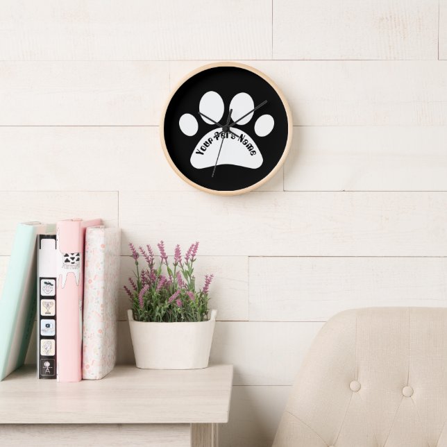 Custom Dog Paw Print Personalized Name Wall Clock (Reading Room)