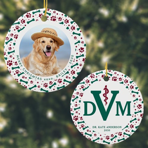Custom Dog Pet Photo DVM Veterinarian Christmas Ceramic Ornament