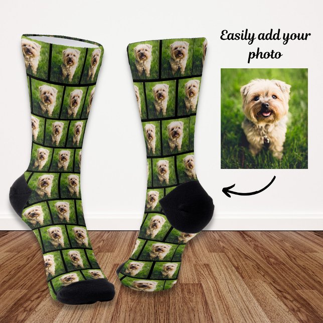 Custom Dog Pet Photo Personalized Dog Lover Black Socks (Creator Uploaded)