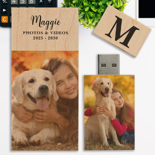 Custom Dog Pet Photo Personalized Monogram USB Wood Flash Drive