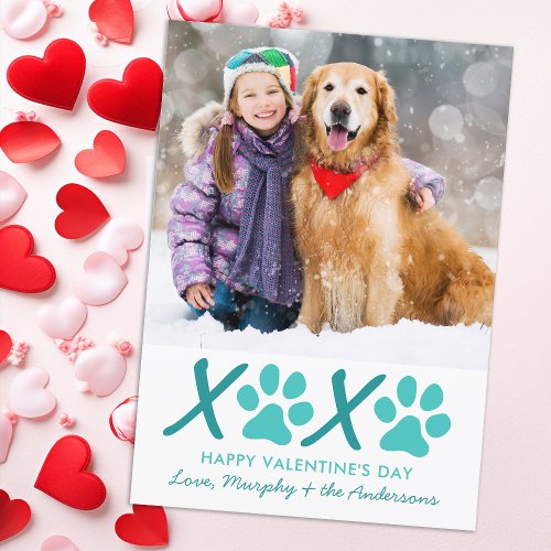 Custom Dog Pet Photo XOXO Modern Valentines Day Holiday Card