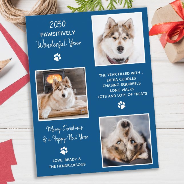 Custom Dog Pet Photo Year in Review Christmas  Hol Postcard (Creator Uploaded)