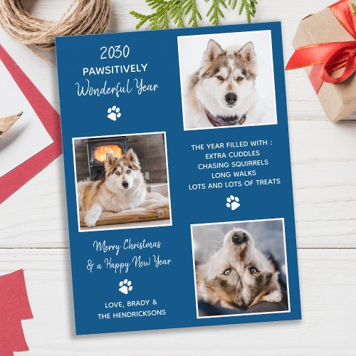 Custom Dog Pet Photo Year in Review Christmas  Holiday Postcard