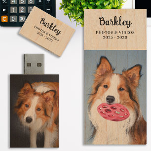 Custom Dog Photo 2 Personalized Monogram USB Wood Flash Drive