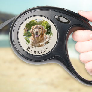 Custom Dog Photo and Name Elegant Cream Retractable Pet Leash