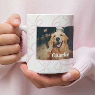 Custom Dog Photo and Name Light Pink Bow Pattern  Coffee Mug