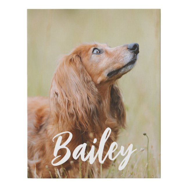Custom Dog Photo and Name Script Faux Canvas Print (Front)