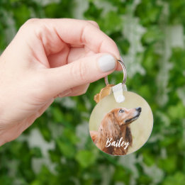 Custom Dog Photo and Name Script Keychain