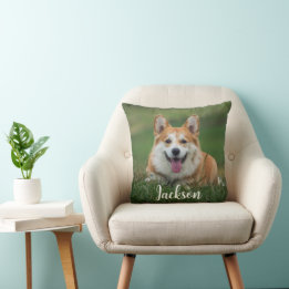 Custom Dog Photo and Name Throw Pillow