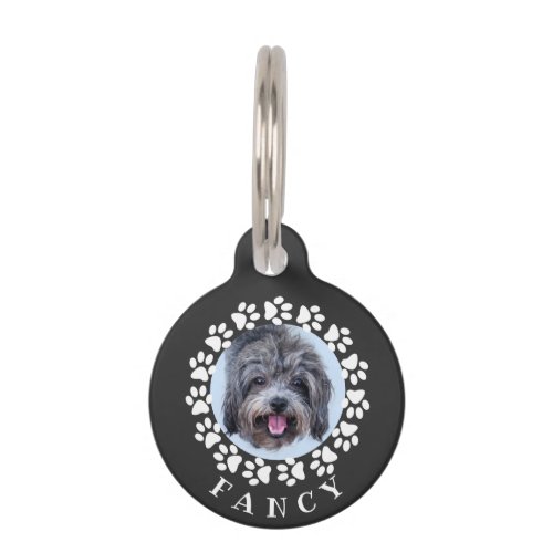 Custom Dog Photo and Name with Paws Pet ID Tag