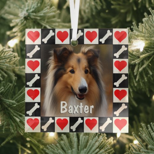 Custom Dog Photo and Text Personalized Christmas Glass Ornament
